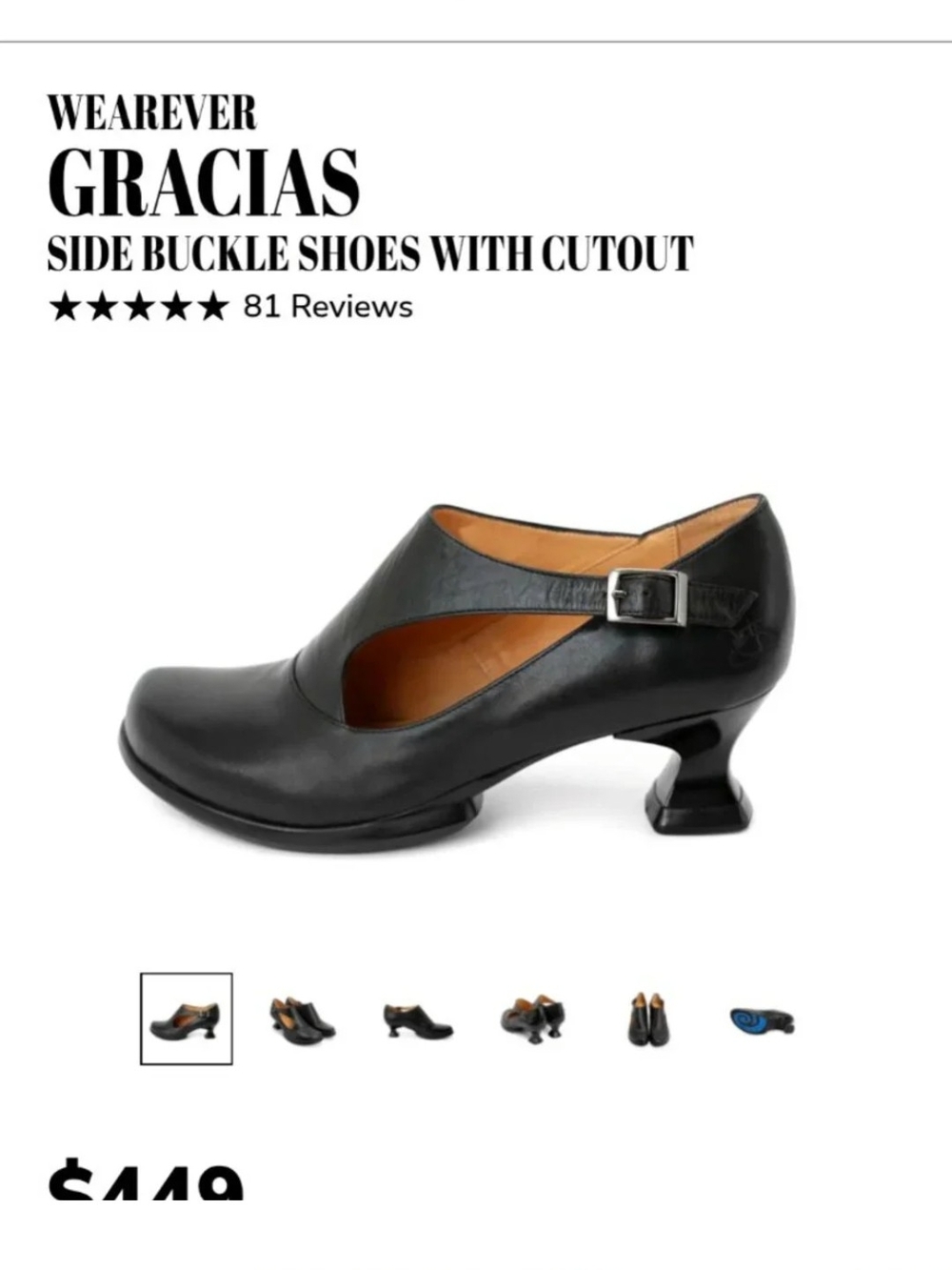 Gracias Black Side Buckle Shoes with Cutout